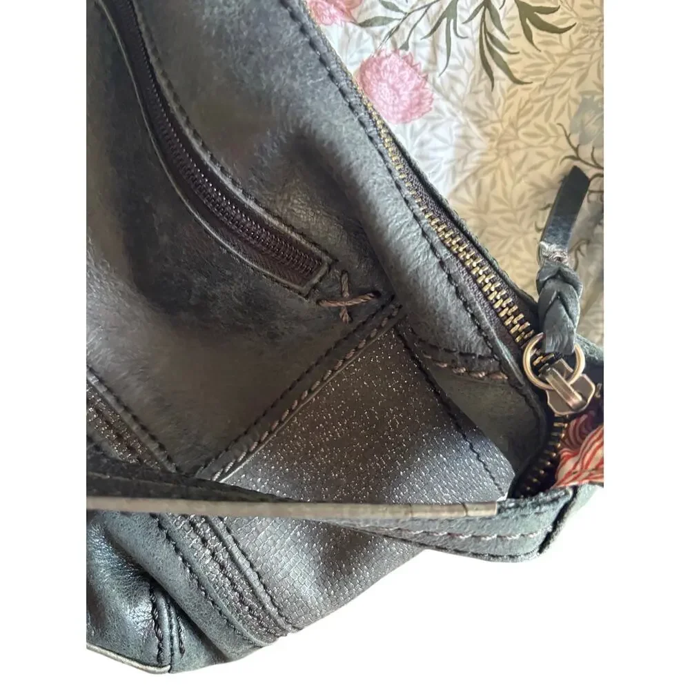 The Sak Kendra Hobo Leather Handbag Boho Y2K Shimmer Details Dark Gray